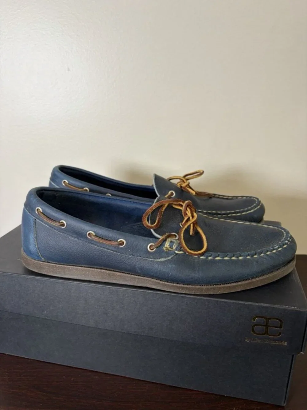 Allen Edmonds Northland Blue Leather Dockside Boat Shoes Men’s 11 Lace Up
